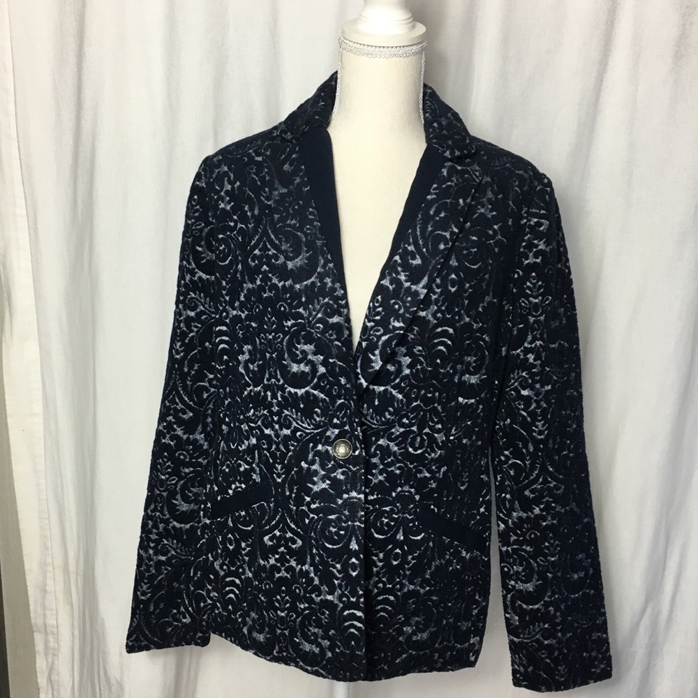 CAbi Navy Brocade Blazer Jacket NWOT  8